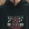 Вышивка Demogorgon на чёрной худи Friendly & Deadly — второй ракурс