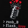 Макро вышивки CS Flash на чёрной футболке Friendly & Deadly