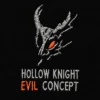 Вертикальное макро вышивки HOLLOW KNIGHT EVIL CONCEPT на чёрной футболке Friendly & Deadly